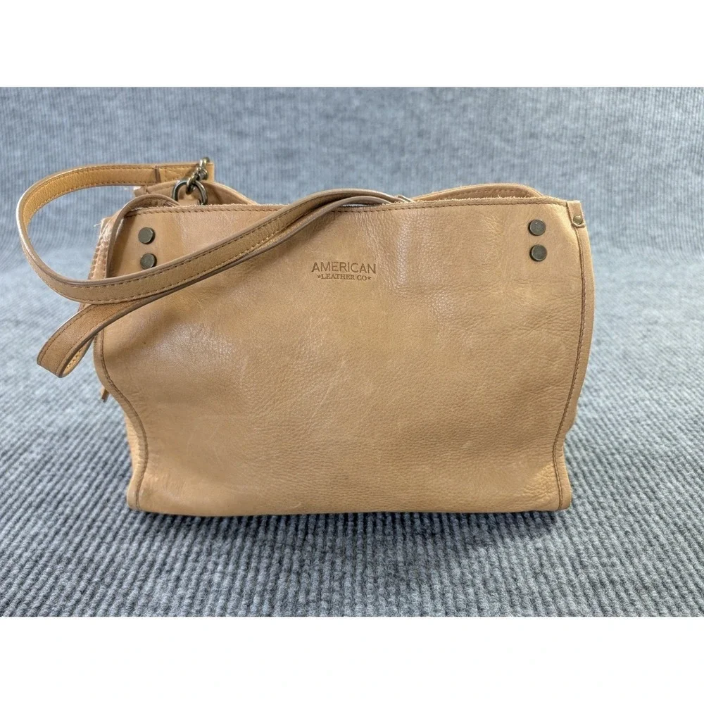 American Leather‎ Co Lenox Triple Entry Satchel Bag Purse Leather Cafe Latte